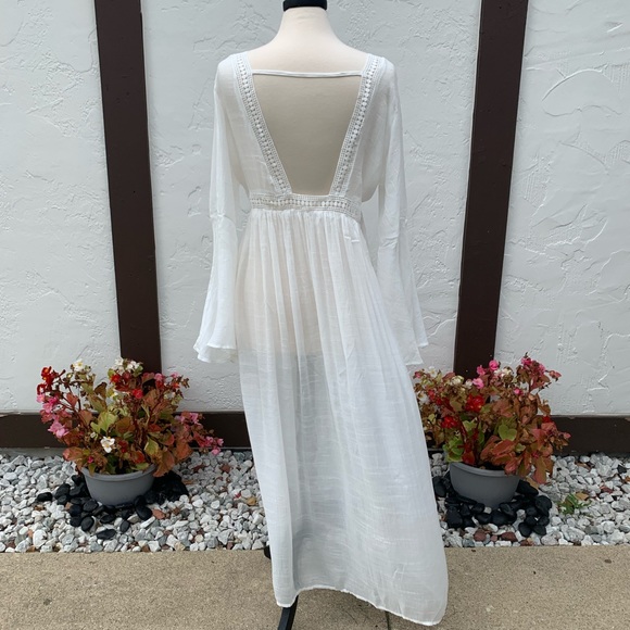 New Boho Flowy Mesh Lace Tie Maxi Kimono Dress Duster Jacket Robe Swim Cover Up - Picture 9 of 16